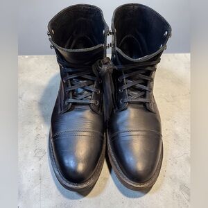 Thursday Boot Company Black Leather Cap-Toe Lace-Up Boots